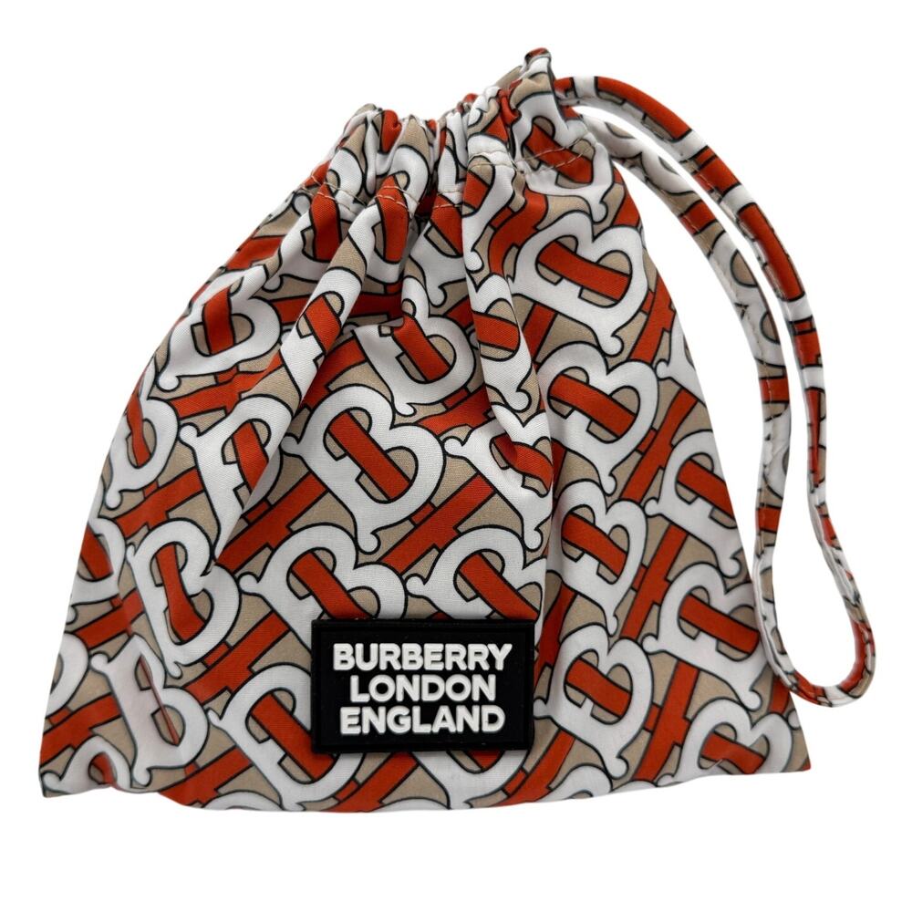 Burberry TB Monogram Logo Travel Pouch NWT Italy Orange Beige Cotton Reusable